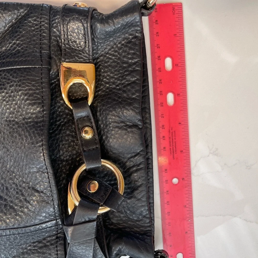 Vintage B. Makowsky Black Leather Gold Accent, crossbody purse